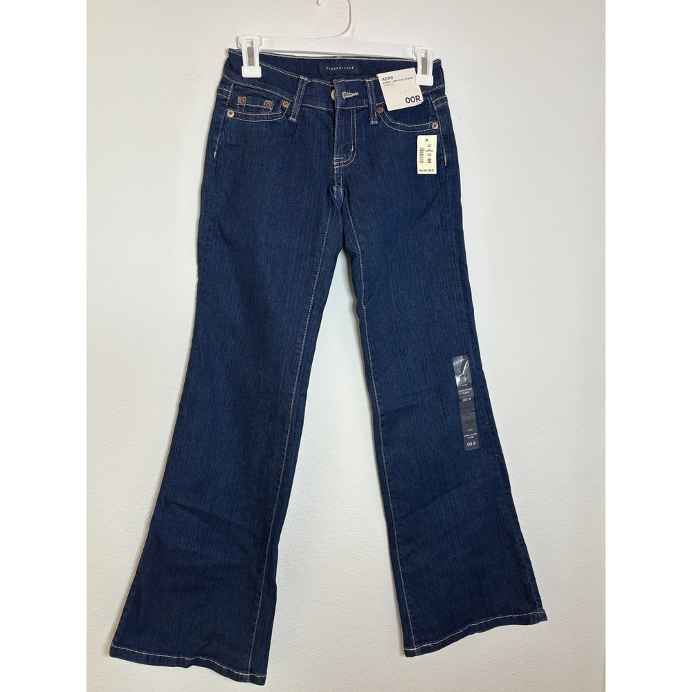 Aeropostale Super Low Rise Flare Jeans Dark Wash Stretch Denim 00R Y2K Retro
